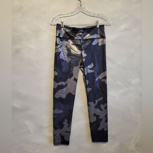 Noli Metallic Camo Leggings Black Blue Silver Foil Size M